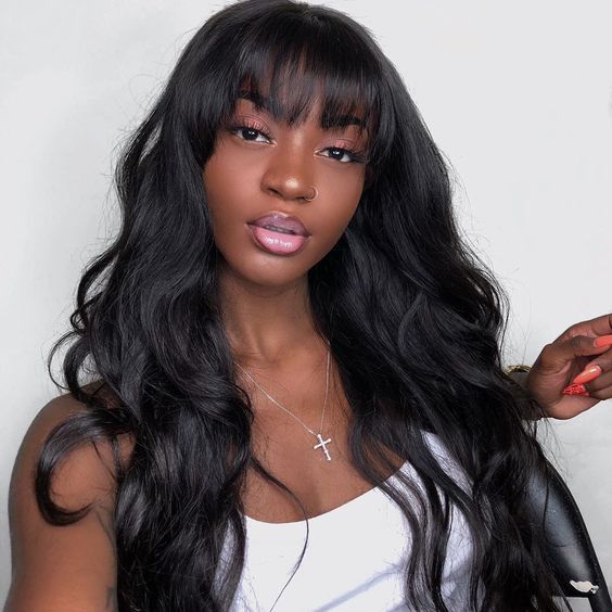 Wet And Wavy Wig With Bangs Body Wave Human Hair Wigs