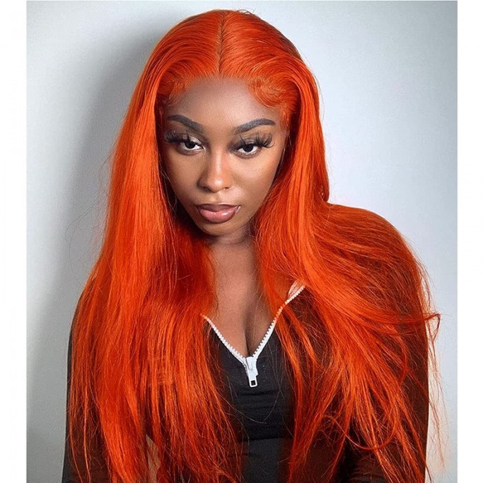 Wigfever Silky Straight Fall Orange Color 13*4 Lace Front Human Hair Wigs