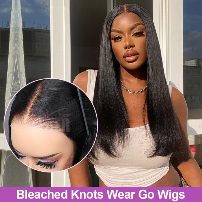 Knot Bleaching Updated Straight Breathable Cap Wig HD Lace Glueless Wig