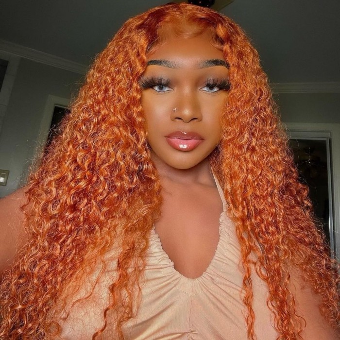 Wigfever Ginger Orange Kinky Curly 13*4 Lace Front Human Hair Wigs