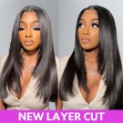 Wigfever Silky Straight Layered Cut Bleached Knots Wear Go Glueless Pre-Cut 7*4 HD Lace Closure Pre Plucked Human Hair Wig