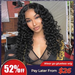Wigfever Wear Go Wigs Preplucked HD Glueless Wig Mongolian Wand Curl Lace Closure Wig