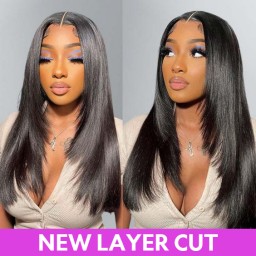 Wigfever Silky Straight Layered Cut Bleached Knots Wear Go Glueless Pre-Cut 7*4 HD Lace Closure Pre Plucked Human Hair Wig