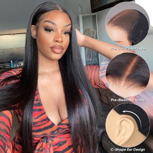 Wigfever M-cap Silky Straight 9x6 Wear Go Glueless Bleached Tiny Knots Pre-Cut Lace Closure Pre Plucked Human Hair Wig