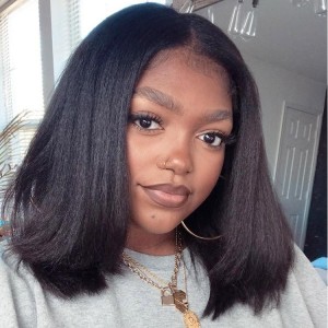 Wigfever 9x6 T-part Layered Cut Wear Go Bob Yaki Straight Glueless Wig Natural Hairline Deep Part Lace Human Hair Wig