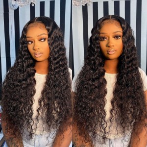 Wigfever Glueless HD lace Loose Deep Wave 180% Density Human Hair Lace Closure Wigs