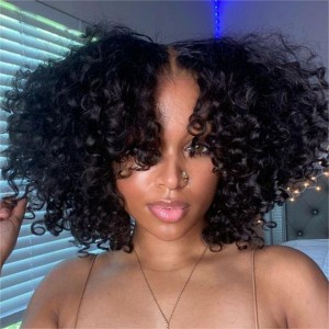 Wigfever Kinky Curly Pre Bleached Knots Wear GO Pre Cut Glueless 180% Density Pre Plucked HD Lace Closure Bob Wig
