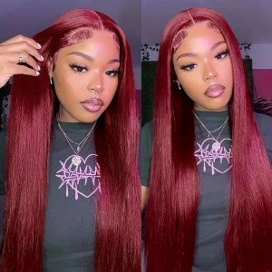 22 Inch | Wigfever 99J Burgundy Silky Straight Wear Go Glueless 4*4 Pre-Plucked Lace Closure Wig