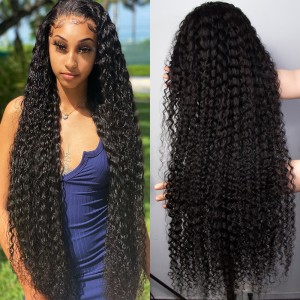 Wigfever Pre Plucked 30-40 Inch longer Kinky Curly Lace Front Human Hair Wig
