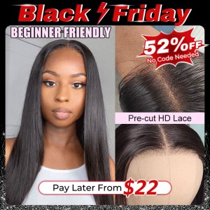 Wigfever Wear Go Wig Silky Straight 180% Density Glueless Human Hair HD Lace Closure Wigs