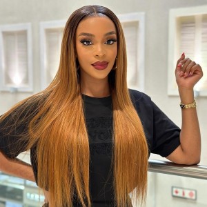 Wigfever Ombre Honey Blond With Black Root Straight Wear Go Glueless 7*4 Pre Plucked Wig Human Hair