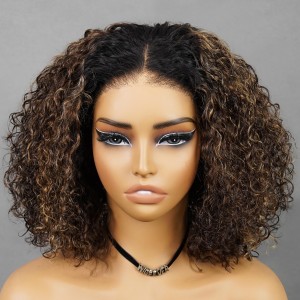 Wigfever Ombre Highlight Brown Bob Water Wave Wear Go Pre-Plucked And Pre Cut Glueless 7*4 Lace Closure Wig