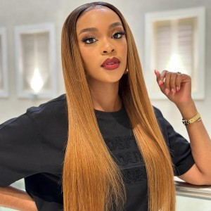 Wigfever Ombre Honey Blond With Black Root Straight Wear Go Glueless 7*4 Pre Plucked Wig Human Hair