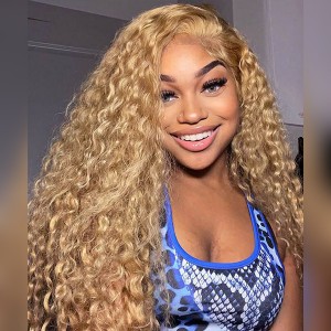 Wigfever Honey Blonde Water Wave Glueless 180% Density Pre-Cut Lace Closure Wig