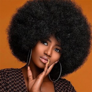 Wigfever Afro Curly Short Bob Fluffy Full 200% Density Machine Made Wig Non Lace Human Hair Wig