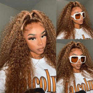 Wigfever 360 Highlight Brown Water Wave Invisi Drawstring Wear Go Glueless Pre-Cut Lace Human Hair Wig
