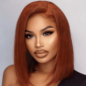 Wigfever Reddish Brown 9x6 T-part Layered Cut Wear Go Bob Yaki Straight Glueless Wig Deep Part Lace Human Hair Wig With Invisi Drawstring