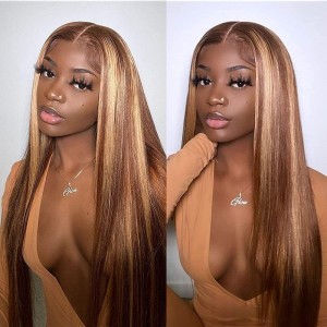 16 Inch | Wigfever Highlight Silky Straight Wear Go Pre-Plucked And Pre Cut Glueless 7*4 Lace Closure Wig
