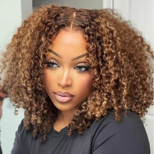 16 Inch | Wigfever Highlight Kinky Curly Short Bob 7*5 Pre-Cut And Pre-Plucked Wear Go Glueless Lace Closure Wig