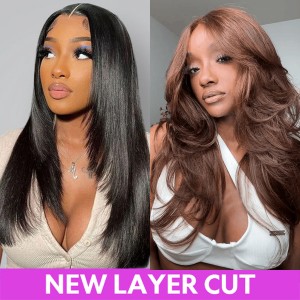 Flash Sale Wigfever Silky Straight Layered Cut Wear Go Glueless Pre-Cut 7*4 Lace Closure Wig