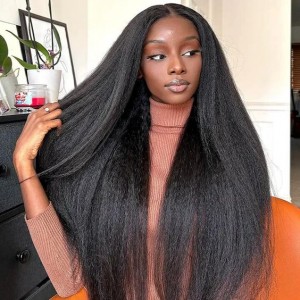 US ONLY | Wigfever M-cap Kinky Straight 9x6 Wear Go Glueless Bleached Tiny Knots Pre-Cut HD Lace Pre Plucked Human Hair Wig