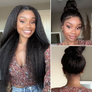 Wigfever 360 Kinky Straight Invisi Drawstring Wear Go Glueless Pre-Bleached And Pre-Cut Lace Human Hair Wig