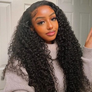 Wigfever Kinky Curly Pre Bleached Knots Wear Go 180% Density Glueless Pre Plucked 4*7 HD Lace Closure Wig