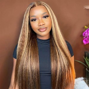 Wigfever Highlight Kinky Straight Wear Go Pre-Plucked And Pre Cut Glueless 7*4 Lace Closure Wig