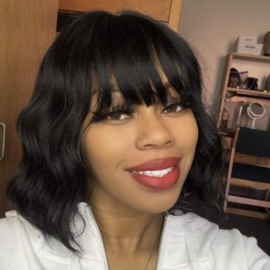 Wigfever Short Body Wave Bob with Bangs Machine Made Wig Non Lace Human Hair Wig