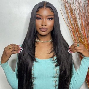 Wigfever Silky Straight Layered Cut Bleached Knots Wear Go Glueless Pre-Cut 7*4 HD Lace Closure Pre Plucked Human Hair Wig