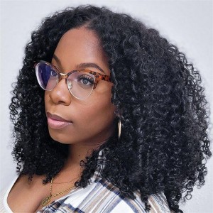Wigfever Kinky Curly 180% Density 4*4 Wear Go Pre Cut Glueless Pre Plucked HD Lace Closure Bob Wig
