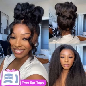 Wigfever 360 Kinky Straight Invisi Drawstring Wear Go Glueless Pre-Bleached And Pre-Cut Lace Human Hair Wig