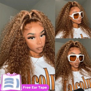 Wigfever 360 Highlight Brown Water Wave Invisi Drawstring Wear Go Glueless Pre-Cut Lace Human Hair Wig