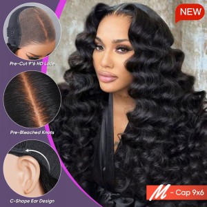 Wigfever M-cap Loose Wave 9x6 Wear Go Glueless Bleached Tiny Knots Pre-Cut HD Lace Closure Pre Plucked Human Hair Wig