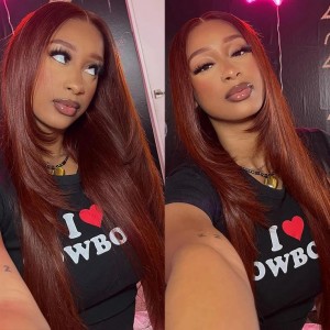 Wigfever Reddish Brown Silky Straight Pre-Plucked And Pre-Cut Wear Go Glueless 7*4 Lace Closure Wig