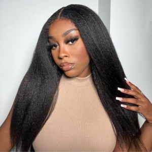 Wigfever Kinky Straight 180% Density 13*4 Pre-Cut Glueless HD Lace Front Wig