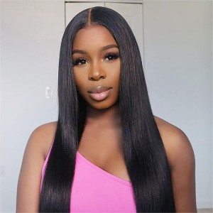 Wigfever Silky Straight Bleached Knots Wear Go Glueless Pre-Cut 4*7 HD Lace Closure Pre Plucked Human Hair Wig