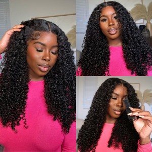 Wigfever Kinky Curly Pre Bleached Knots Wear Go 180% Density Glueless Pre Plucked 7*4 HD Lace Closure Wig