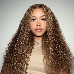 Wigfever M-cap Highlight Kinly Curly Wave 9x6 Wear Go Glueless Pre-Plucked And Pre-Cut Lace Closure Human Hair Wig