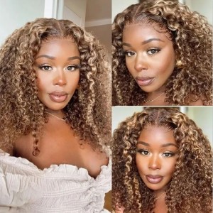 Wigfever M-cap Highlight Kinly Curly Wave 9x6 Wear Go Glueless Pre-Plucked And Pre-Cut Lace Closure Human Hair Wig