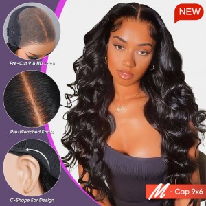 Wigfever M-cap Ocean Wave 9x6 Pre Plucked Wear Go Glueless Bleached Tiny Knots Pre-Cut HD Lace Closure Human Hair Wig
