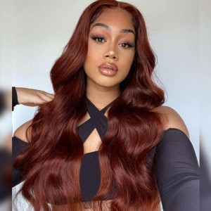 Wigfever M-cap Reddish Brown Body Wave 9x6 Wear Go Glueless Pre-Cut Lace Closure Pre Plucked Human Hair Wig