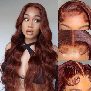 Wigfever M-cap Reddish Brown Body Wave 9x6 Wear Go Glueless Pre-Cut Lace Closure Pre Plucked Human Hair Wig