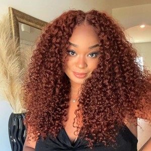 Wigfever M-cap Reddish Brown Kinky Curly 9x6 Wear Go Glueless Pre-Cut Lace Closure Pre Plucked Human Hair Wig