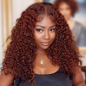 Wigfever M-cap Reddish Brown Kinky Curly 9x6 Wear Go Glueless Pre-Cut Lace Closure Pre Plucked Human Hair Wig