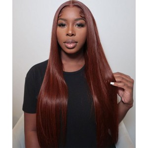 Wigfever M-cap Reddish Brown Silky Straight 9x6 Wear Go Glueless Pre-Cut Lace Closure Pre Plucked Human Hair Wig