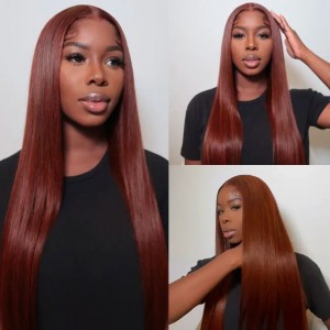 Wigfever M-cap Reddish Brown Silky Straight 9x6 Wear Go Glueless Pre-Cut Lace Closure Pre Plucked Human Hair Wig
