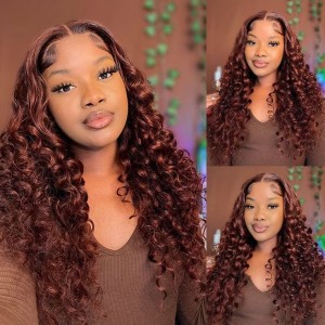 Wigfever M-cap Reddish Brown Water Wave 9x6 Wear Go Glueless Pre-Cut Lace Closure Pre Plucked Human Hair Wig