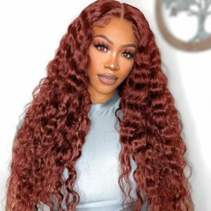 Wigfever M-cap Reddish Brown Water Wave 9x6 Wear Go Glueless Pre-Cut Lace Closure Pre Plucked Human Hair Wig