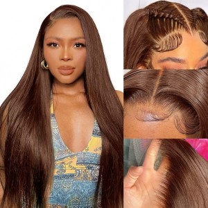 Wigfever M-Cap Chocolate Brown Silky Straight 9x6 Pre-Plucked And Pre Cut Wear Go Glueless Lace Closure Wig